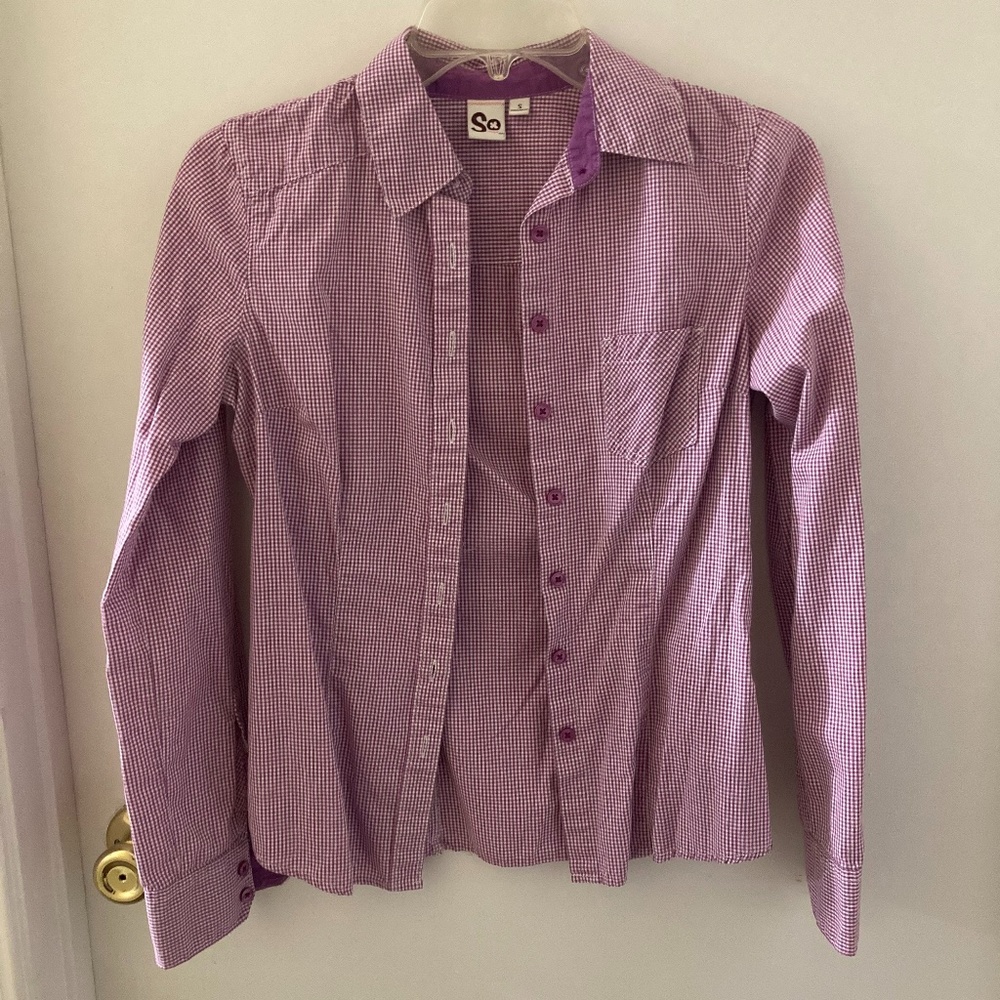SO Purple Plaid Button-Up Shirt Juniors Size Small